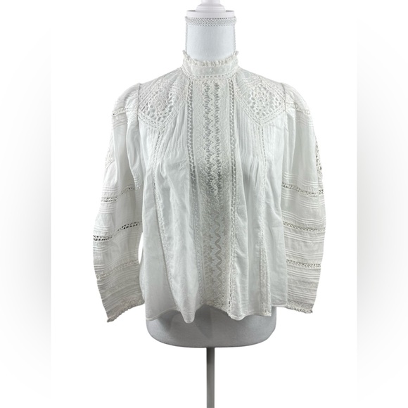 Doen Amaya crochet pintucked organic cotton-voile blouse Victorian Cottagecore - Picture 9 of 16